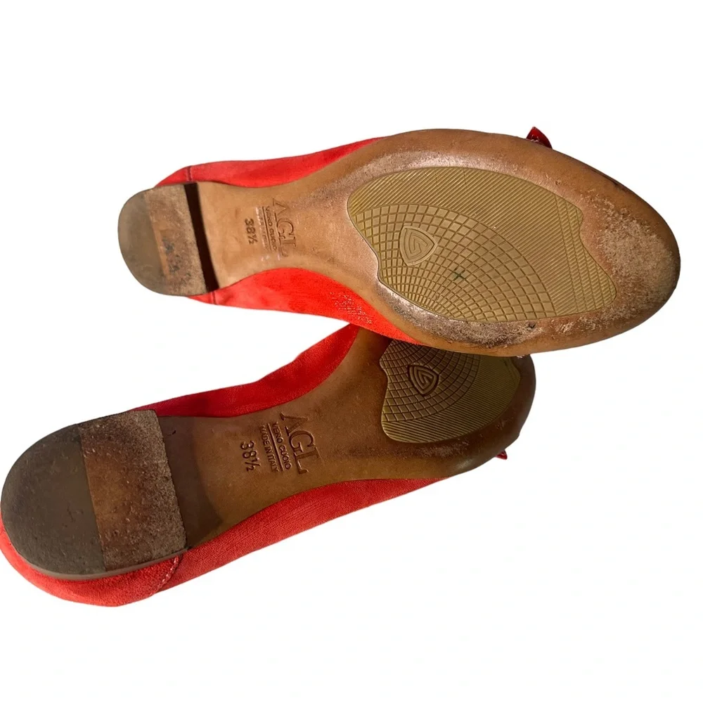 AGL Attilio Giusti Leombruni Orange Leather Flats Cap Toe Women Size 38.5 US 8.5